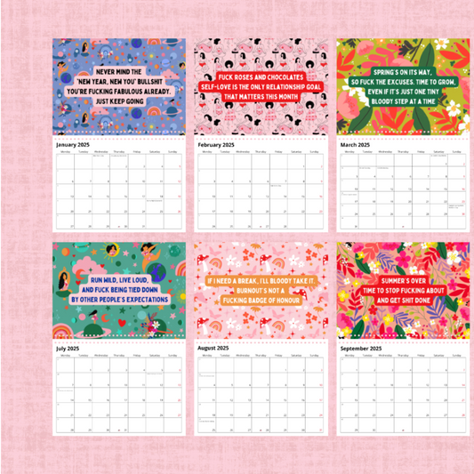 Sweary Motivational 2025 Calendar | Sweary Affirmation Monthly Planner