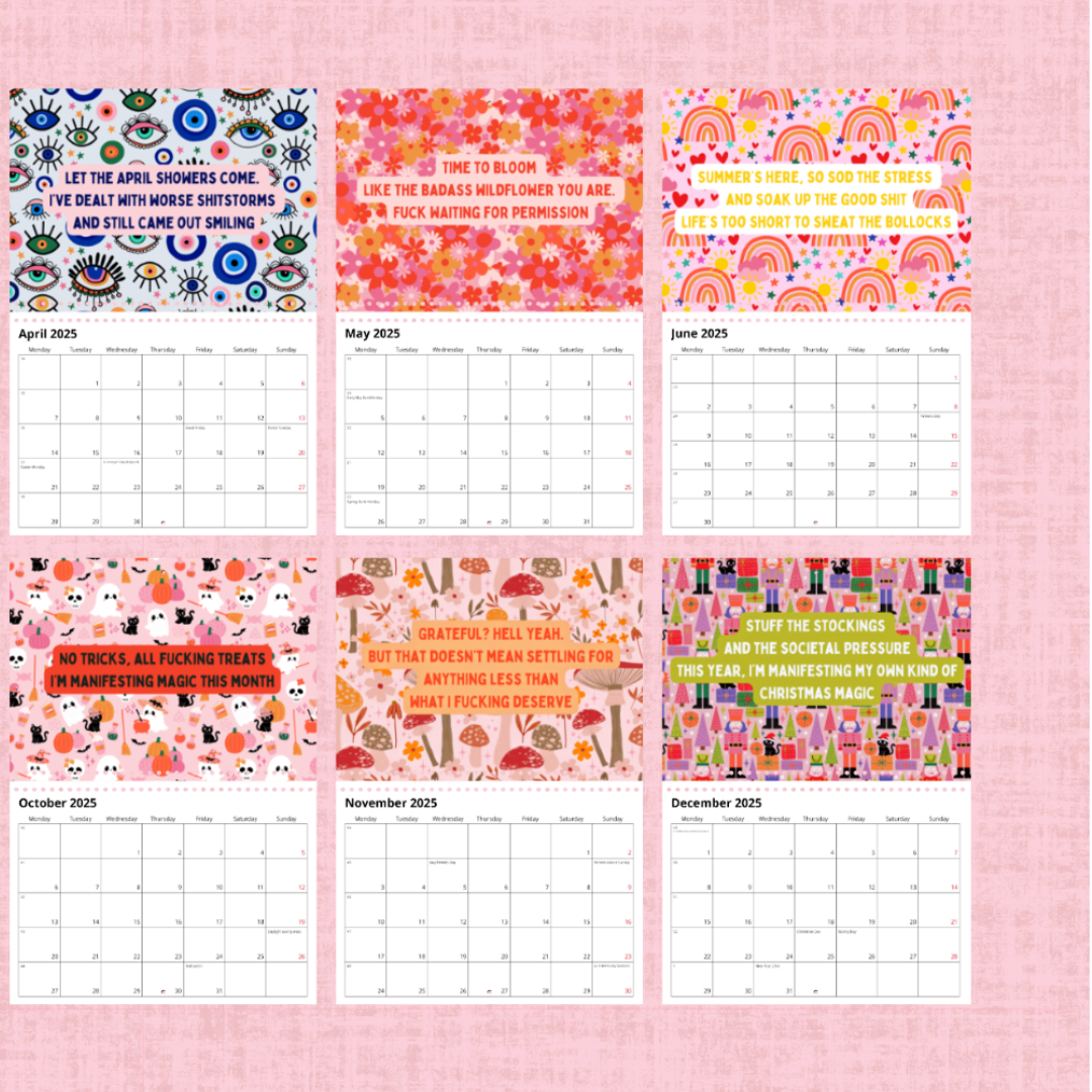 Sweary Motivational 2025 Calendar | Sweary Affirmation Monthly Planner