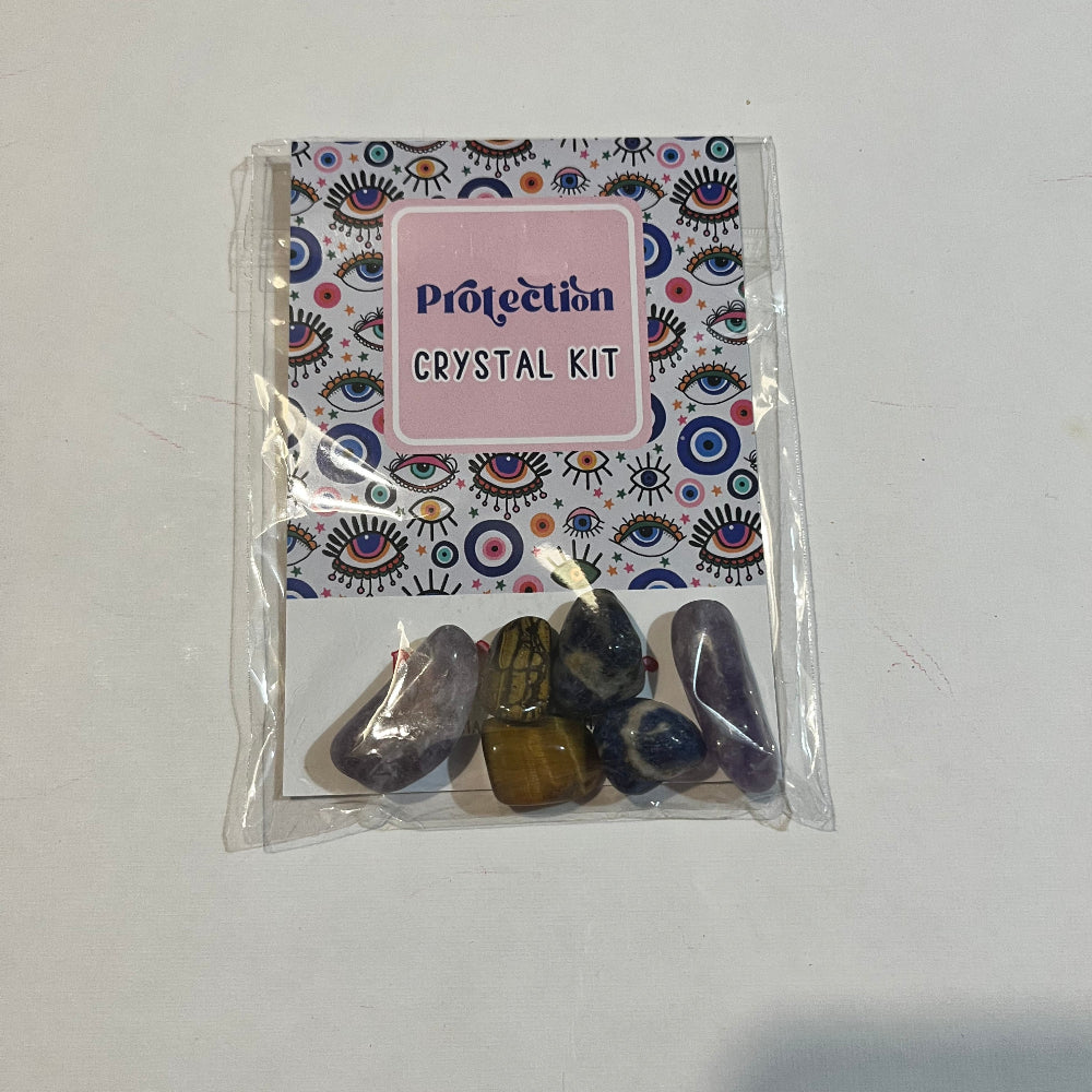 Crystal kit packaging with decorative label on a white background