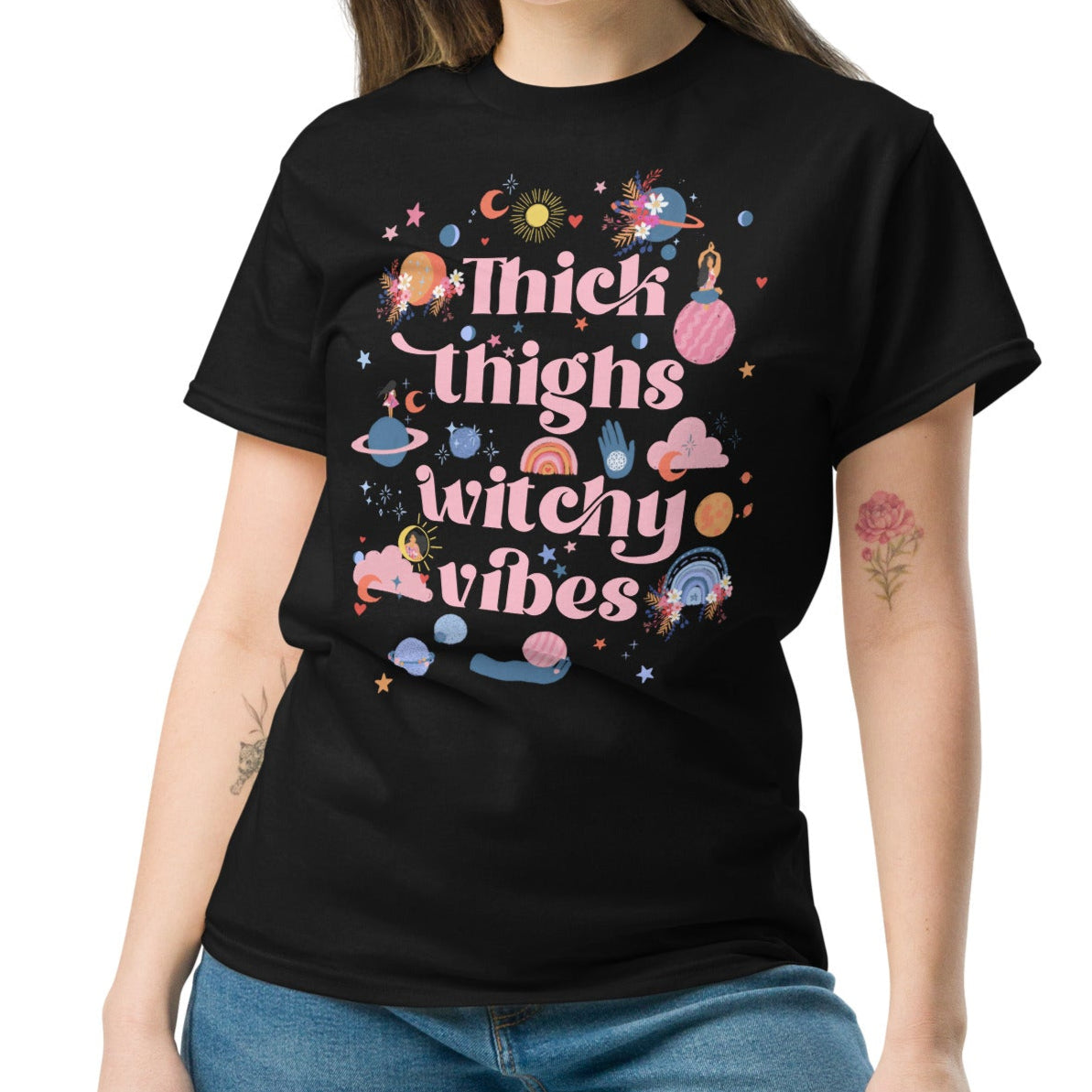 thick thighs witchy vibes t-shirt plus size dopamine dressing