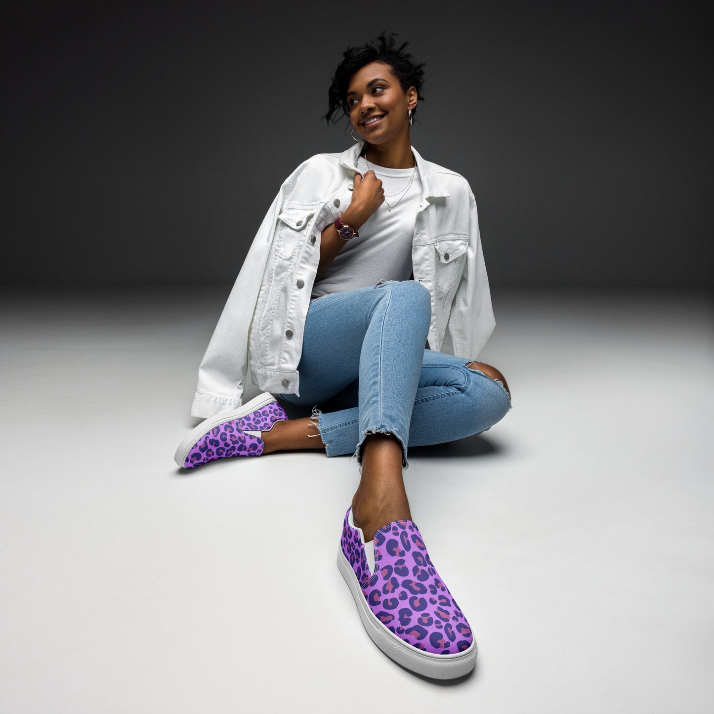 Oracle purple leopard print slip-on canvas shoes